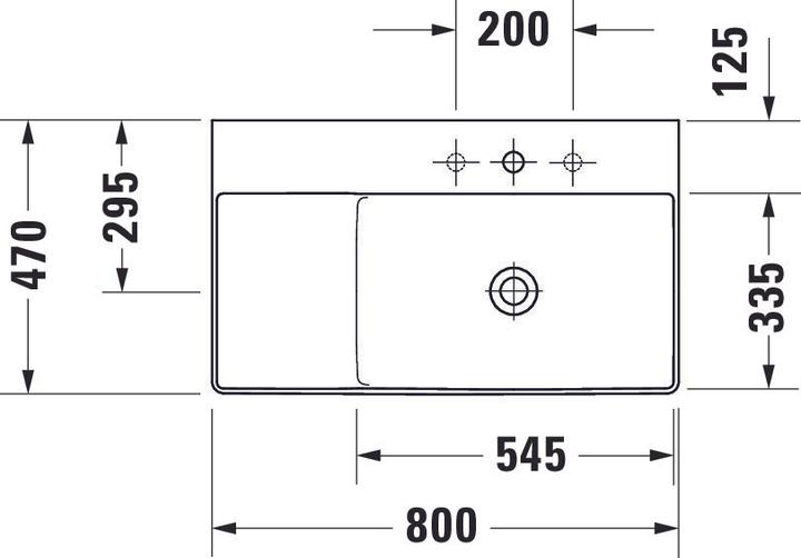 Image du produit Duravit Lavabo DURASQUARE sans meuble vasque, hauteur totale 800x470mm 1 hublot blanc (470 mm, 800 mm)