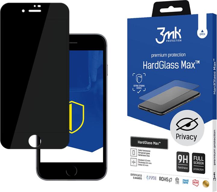 3MK Hardglass Max Privacy do iPhone 8 czarny (1 Stück, Apple iPhone 8)