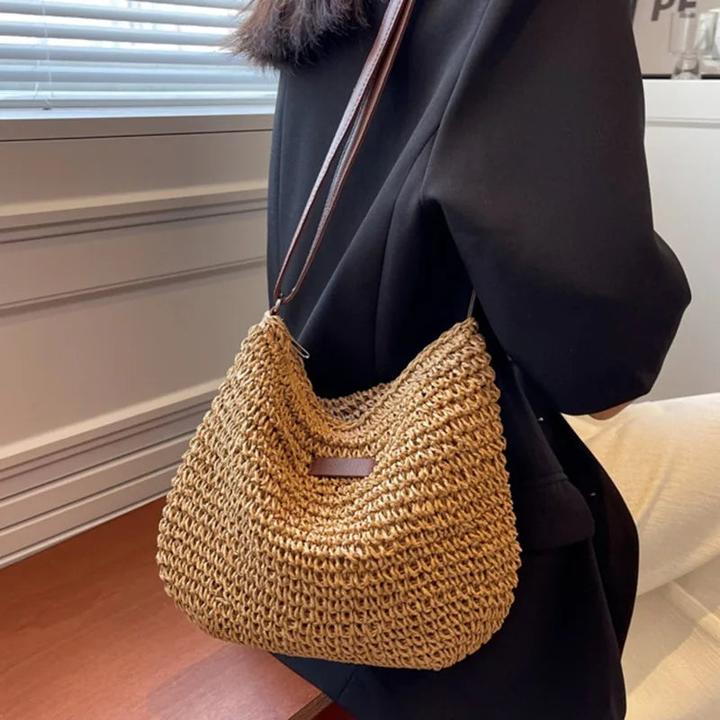 Produktbild Only-Bags.Store Sommer Stroh Crossbody Bag Strand Urlaub Einkaufen gewebt Schulter Handtasche Messenger Purses