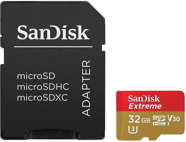 Image du produit SanDisk Extreme microSDHC U3 avec adaptateur (32 Go, microSDHC, U3, UHS-I)