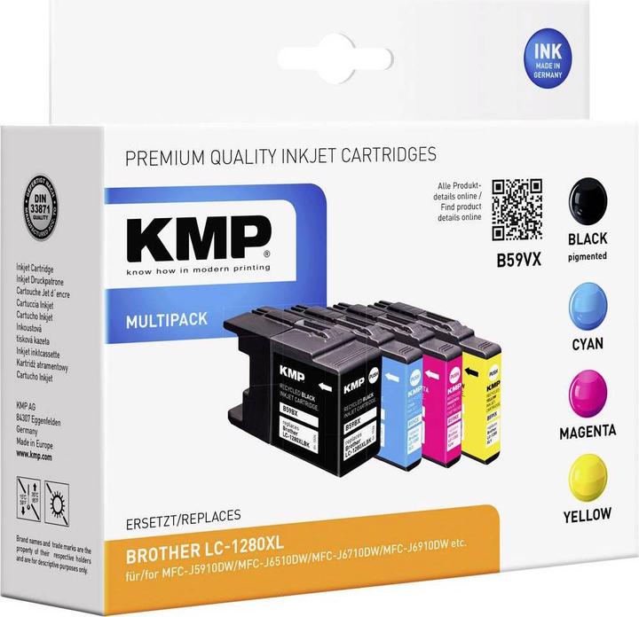 Produktbild KMP Tinte Kombi Pack ersetzt LC 1280, LC1280XLVALBPDR, 1280XL Kompatibel Schwarz, Cyan, Magenta, Gelb (M, BK, C, Y)