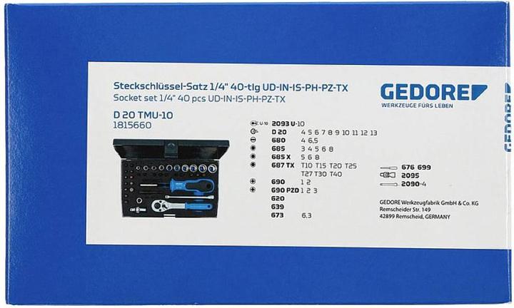 Actual product image Gedore D 20 TMU-10 Socket spanner set 1/4" 39 pieces UD-IN-IS-PH-PZ-TX (6 mm, 12 mm, 10 mm, 7 mm, 11 mm, 5 mm, 8 mm, 9 mm, 13 mm, 4 mm)