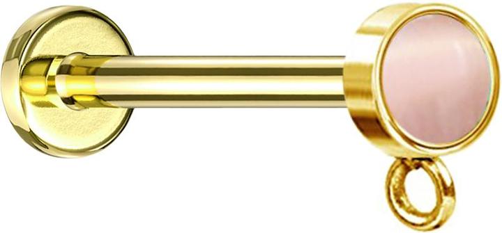 Star Piercing Micro Labret Innengewinde vergoldet mit Zylinder pinker Katzenauge Stein Ring für Anhänger (Chirurgenstahl 316L, ohne Messing, Mineralisch)