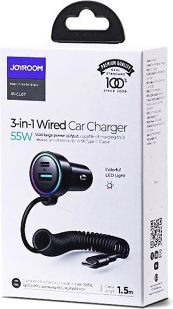 Immagine prodotto Joyroom Caricabatterie da auto con cavo 3-in-1 (55W)
