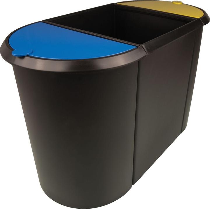 Produktbild Helit Papierkorb 20 Liter schwarz+ 2 Einhängeteile m. Deckel je 9l 38 l Oval Kunststoff Mehrfarbig (38 l)