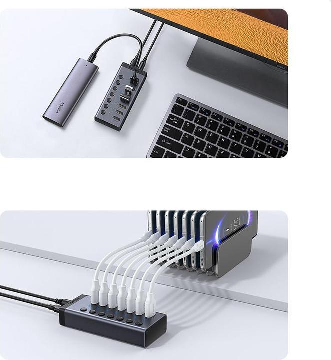 Productafbeelding Ugreen multifunctionele HUB 7in1 USB Type C - 7x USB Type A 3.0 PD DC 12V grijs (CM481) (USB-C, 8 Havens)