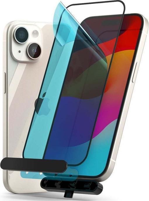 Actual product image Ringke iPhone 15 Screen Protector Premium Tempered Glass 9H with installation jig Transparent (1 Piece, Apple iPhone 15, Apple iPhone 16)