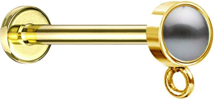 Star Piercing Micro Labret Innengewinde vergoldet mit Zylinder Perle schwarz Ring für Anhänger (Chirurgenstahl 316L)