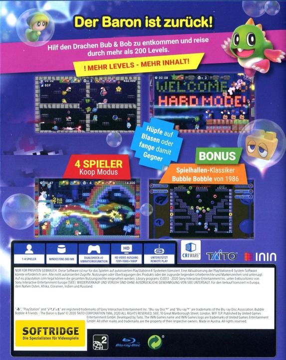 Image du produit ININ Games Bubble Bobble 4 Friends : The Baron is Back. (PS4, DE)