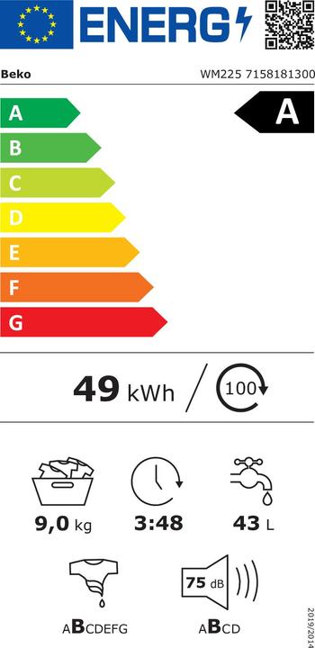 Etichetta energetica Beko Lavatrice WM225 (9 kg, A sinistra)