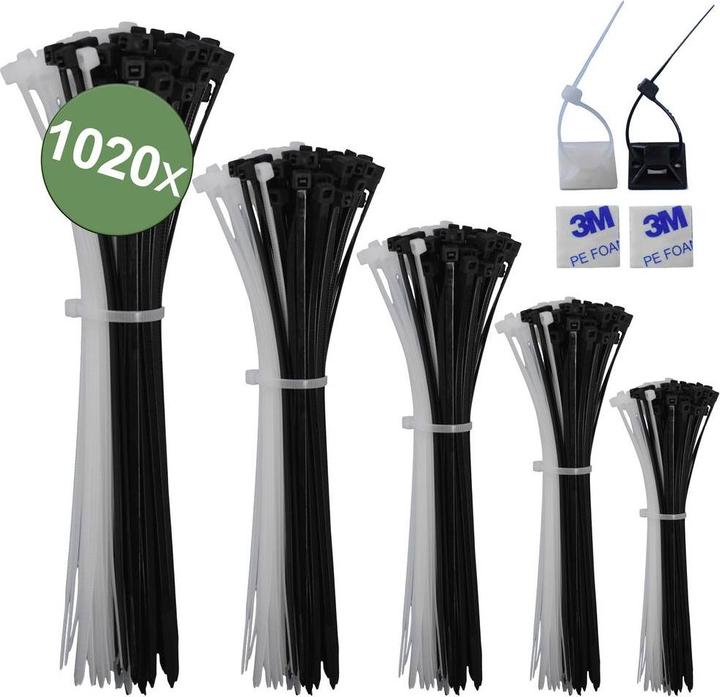 Quadrios 23CA242 23CA242 Kabelbinder Schwarz, Weiss UV-stabilisiert 1020 St. (Kunststoffkabelbinder, 300 mm, 1020 Stk.)