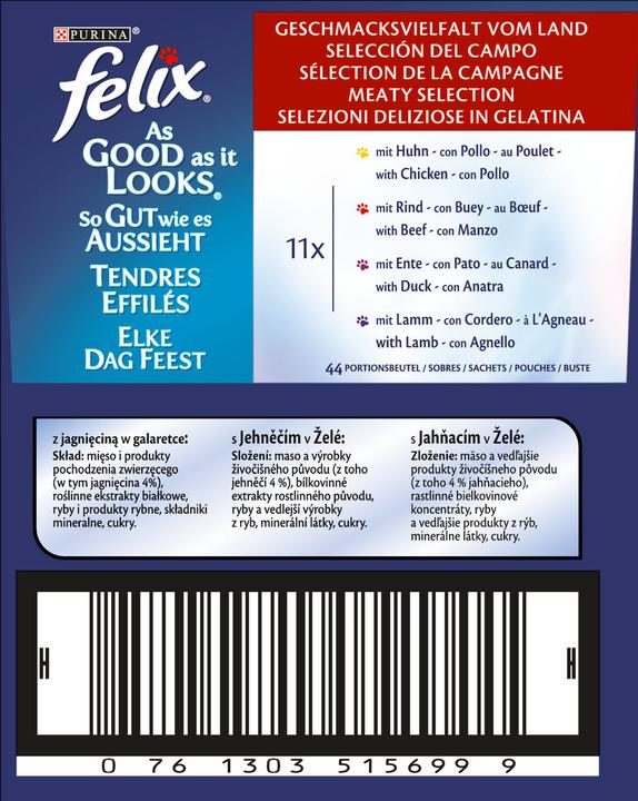Immagine prodotto Felix Cibo umido AGAIL selezione di carne, 44x100g (Adulto, Senior, 44 pz., 4400 g)