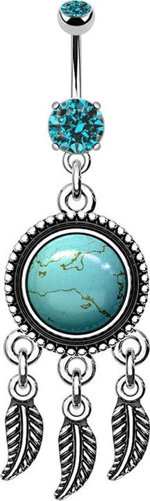 Star Piercing Banane silber mit Anhänger Traumfänger und grossem türkis Stein (Mineralisch, ohne Messing, Chirurgenstahl 316L)