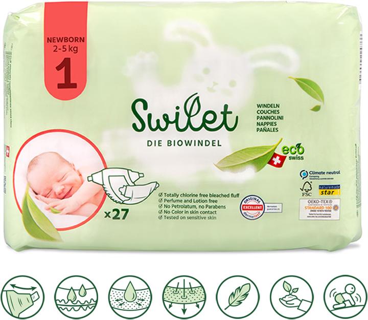 Swilet Die Bio-Windel Newborn (Gr. 1, Tragepack, 27 Stück)