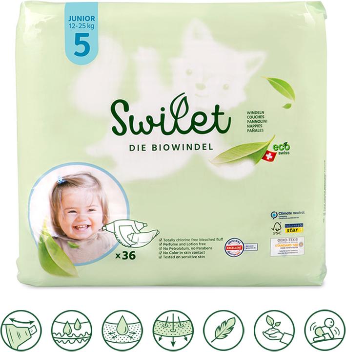 Actual product image Swilet The organic diaper Junior (Size 5, Pack, 36 Piece)
