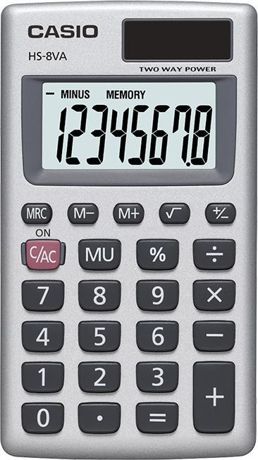 Actual product image Casio HS-8VA, Pocket, Simple calculator, 8 digits, Grey, White