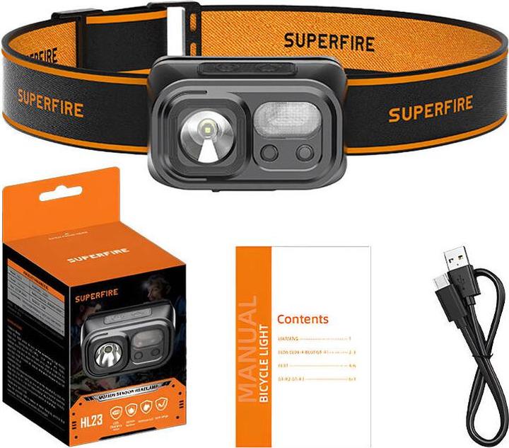 Actual product image Superfire Headlamp HL23, 220lm, USB-C (220 lm)