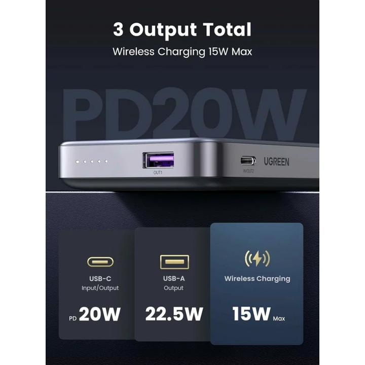 Productafbeelding Ugreen UGREEN10000mAhMagnetischeDraadlozePowerBank(SpaceGray) 15086 (10000 mAh, 20 W, 37 Wh)