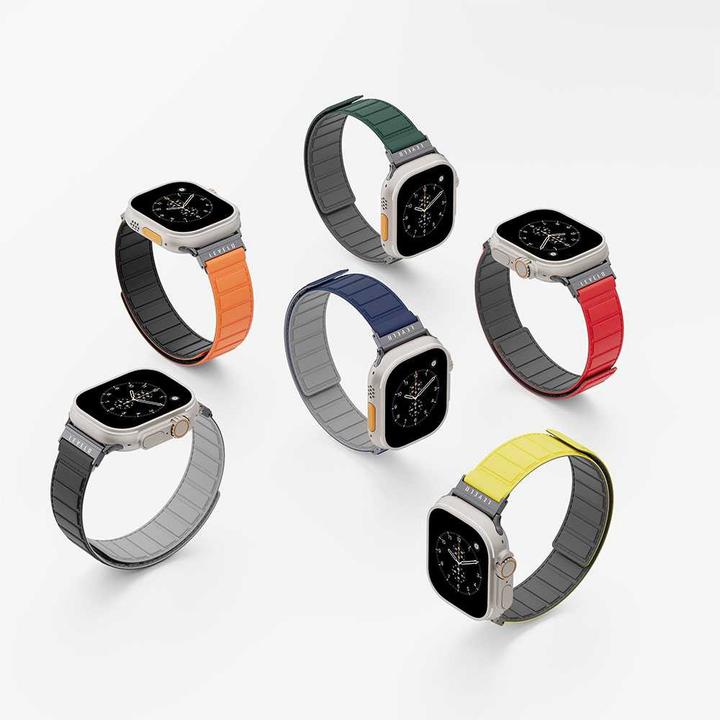 Actual product image Levelo Cosmo Magnet Silicone Watch Band for Apple Watch 45/44/42mm - Orange/Blue (Silicone)