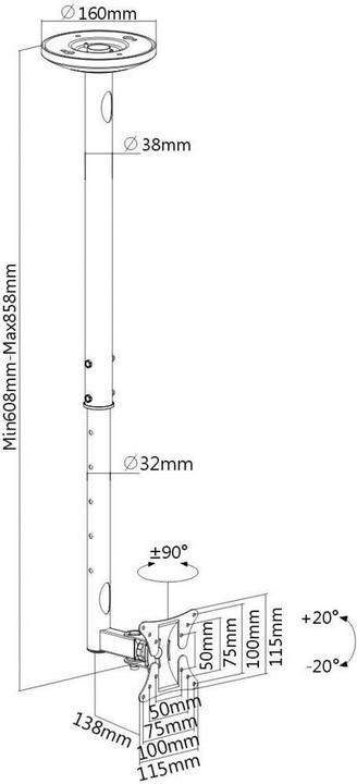 Produktbild myWall TV Deckenhalterung 25,4 cm (10) 76,2 (30) Ausziehbar, Neigbar+Schwenkbar, Deckenhalter (Decke, 30", 30 kg)