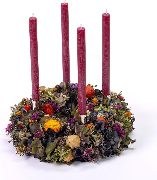 VEG and the City Adventskranz Trockenblumen Bunt ca. 35 cm - Kerzen Bordeaux (35 cm)