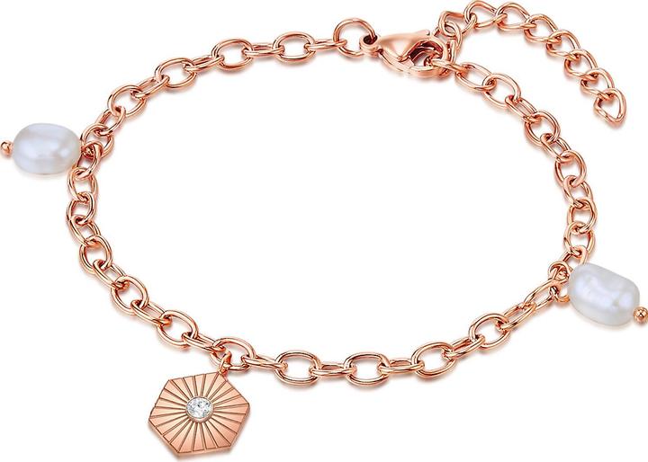 Valero Pearls Damen Edelstahl Preciosa Süsswasser-Zuchtperle Rose Gold 17,0 cm Basislänge + 3,0 cm (17 cm, Edelstahl)