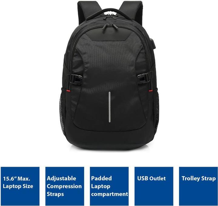 Actual product image Global, backpack 15.6", black, with USB charging port (0.27 l)