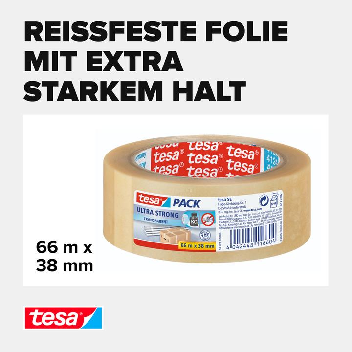 Produktbild tesa tesapack ULTRA STRONG Paketklebeband - PVC Packband für festes Verpacken und sicheres Bündeln (38 mm)
