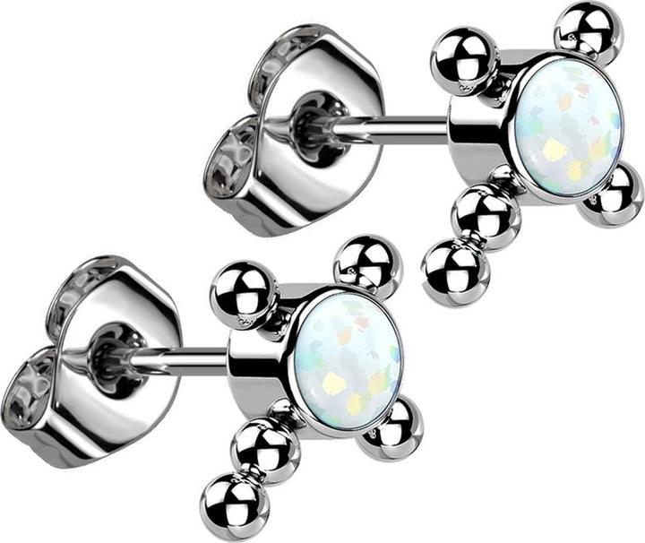 Star Piercing Threadless Ohrstecker silber Kreuz Kugeln Opal weiss (ohne Messing, Titan G23)