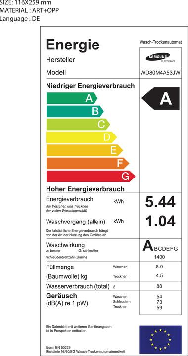 Energie-Label Samsung Wd80m4a53jw/Ws