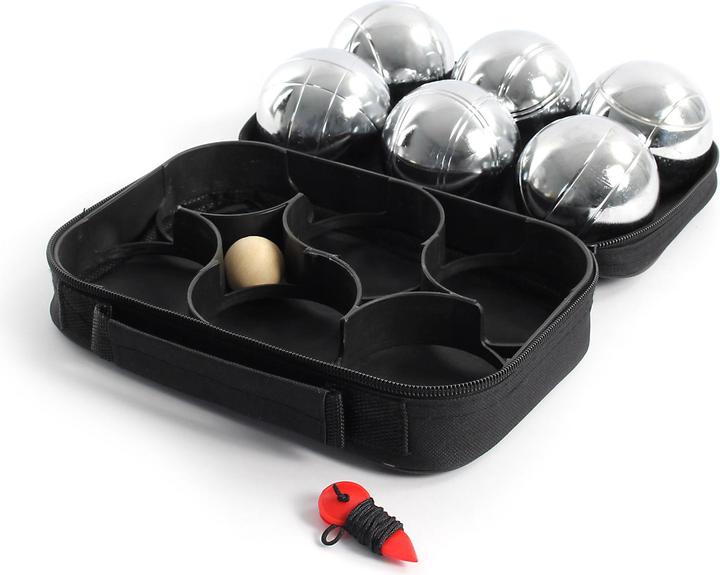 Immagine prodotto Toboli Set 6 palle da bocce in metallo con cricchetto e misuratore di distanza, bocce, gioco per tutta la (6 x, 73 mm)