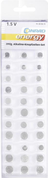 Actual product image Conrad energy 39pcs alkaline button cell set (39 pcs., LR41, LR754, LR9, LR621.)