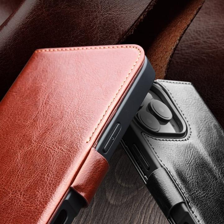 Image du produit QiAlino Fourre Flip cuir véritable avec fermeture magnétique clair (Apple iPhone 16 Pro)
