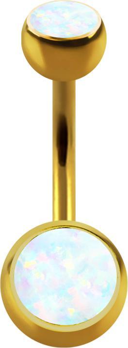 Star Piercing Banane vergoldet mit zwei Kugeln Opal weiss (ohne Messing, Titan G23)