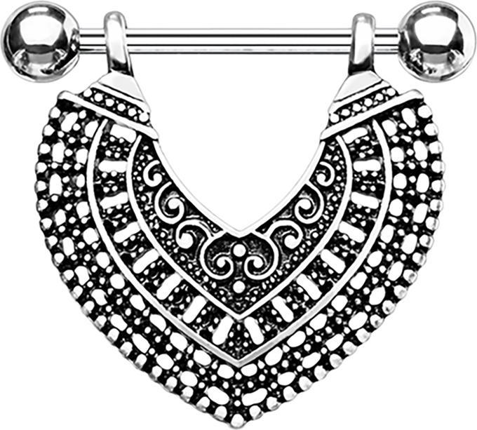 Star Piercing Barbell silber mit zwei Kugeln Vintage Herz (Chirurgenstahl 316L, Messing)