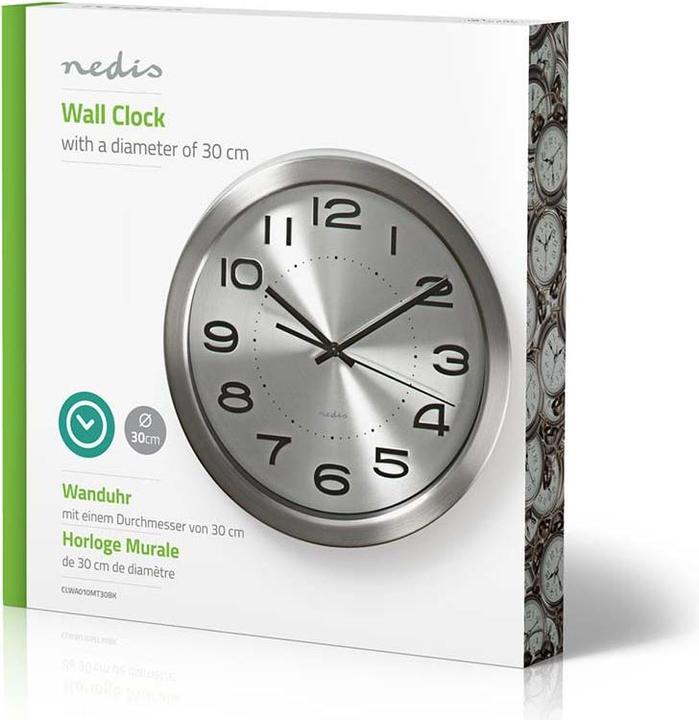 Produktbild Nedis Wanduhr | Durchmesser: 300 mm | Edelstahl | Silber (30 cm)