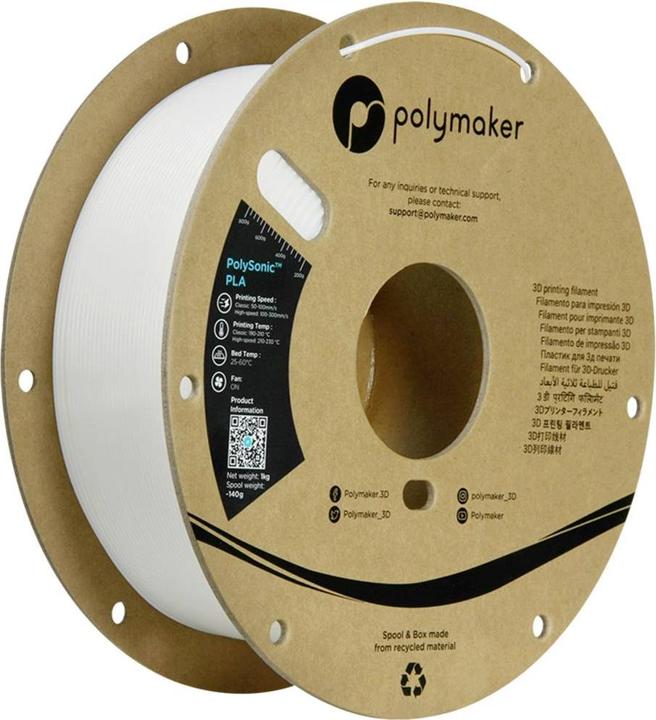 Actual product image Polymaker PolySonic High Speed PLA (PLA, 1.75 mm, 1000 g, White)