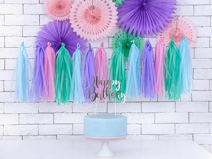Produktbild Partydeco Silberne Dekoration für "Happy Birthday"-Torte