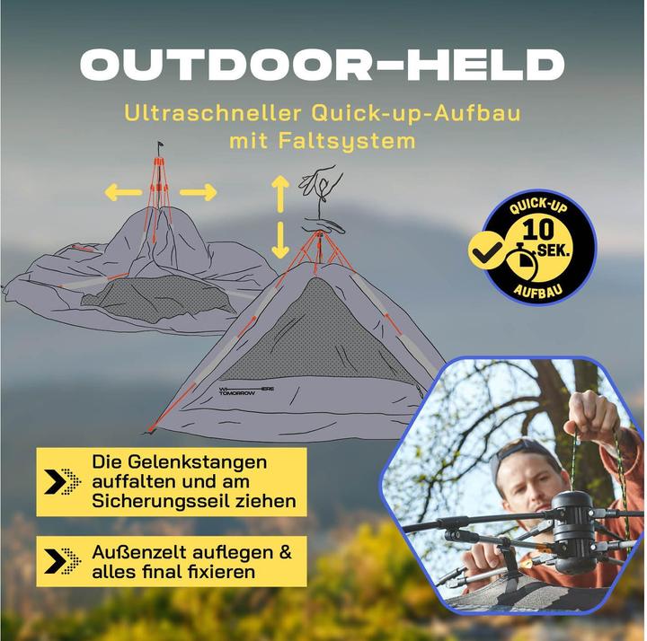 Produktbild Where Tomorrow Pop-Up-Zelt Drei Personen - Grau, Anzahl Personen: 3 (3.50 kg, 3 Personen)