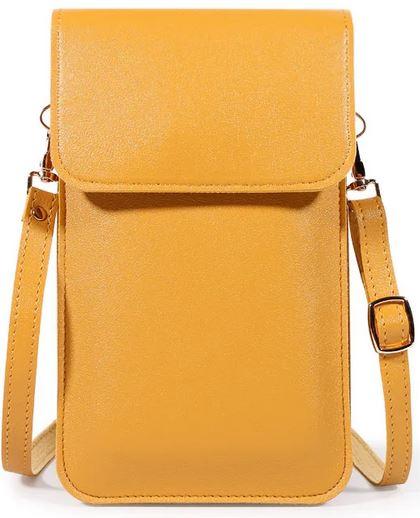 PhoneLook Elegante Schultertasche für Smartphone und mit Sichtfenster Senfgelb