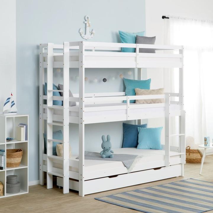 Produktbild Homestyle4u Etagenbett mit Matratzen & Bettkasten Lattenrost Dreifachbett (90 x 200 cm)