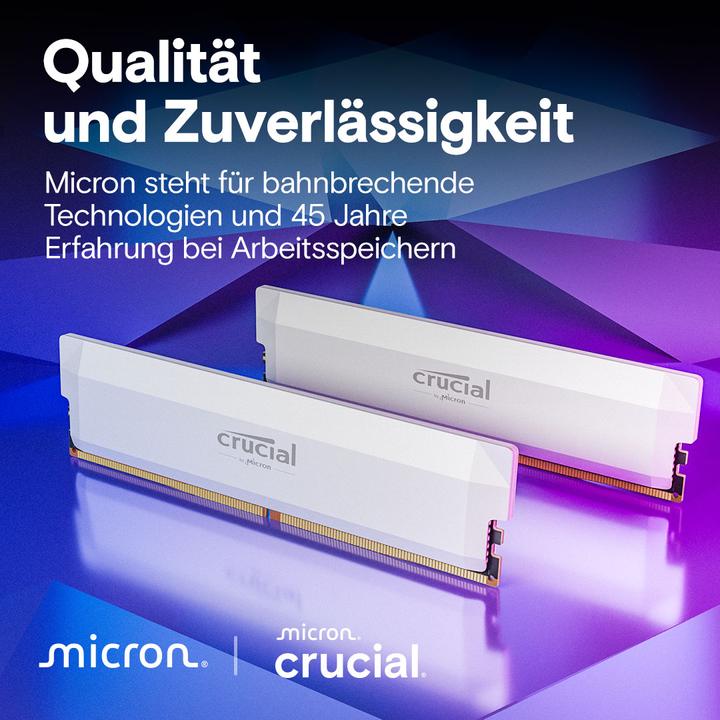 Produktbild Crucial Pro DDR5-6000 Kit 64GB 2x32GB UDIMM CL40 W Overclocking (2 x 32GB, 6000 MHz, DDR5-RAM, U-DIMM)