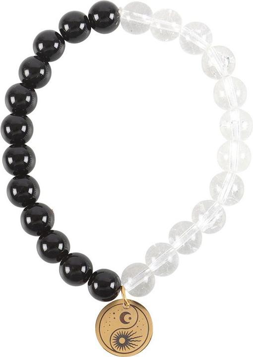 Something Different Yin und Yang Armband 24erPack Obsidian Klarer Quarz Edelstahl Perlenbesetzt (2 cm, 100% synthetisches Material)