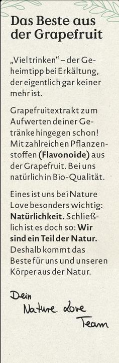 Nährwerte und Zutaten Nature Love Bio Grapefruit Extrakt (1 Stück, Tropfen)