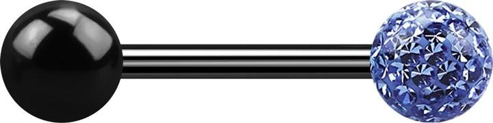 Star Piercing Barbell schwarz mit Kugel und Kristallkugel hellblau Epoxy Schutzschicht (ohne Messing, Titan G23)