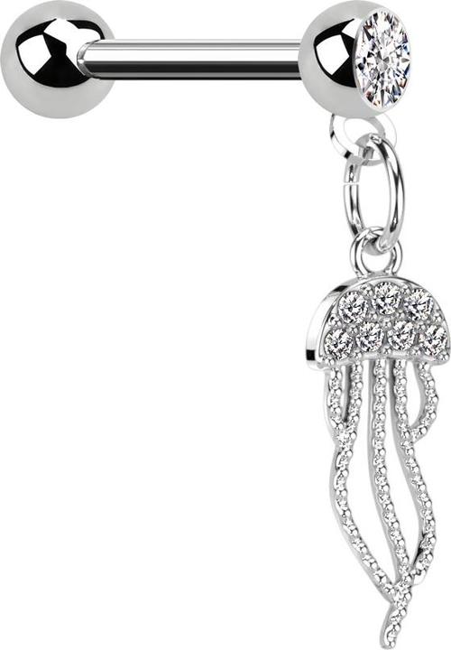 Immagine prodotto Star Piercing Micro Barbell silber mit Kugel und Kugel Kristall silber Anhänger Qualle (Ottone, Acciaio chirurgico 316L)