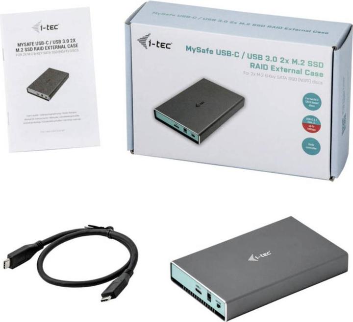 Immagine prodotto i-tec Custodia per disco rigido USB-C 3.1/3.0 MySafe per 2x dischi rigidi SATA M.2 RAID 0/1/JBOD USB-C (2.5", M.2)