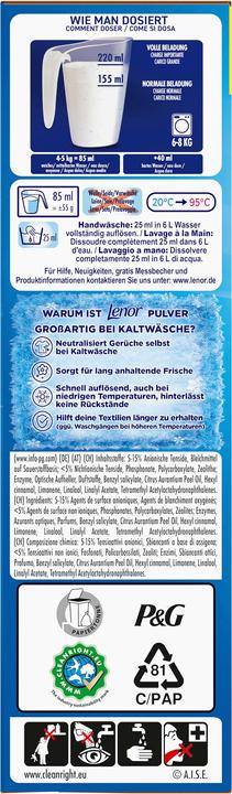 Valeurs nutritives et ingrédients Lenor Aprilfrisch (18 Cycles de lavage, Lessive en poudre)