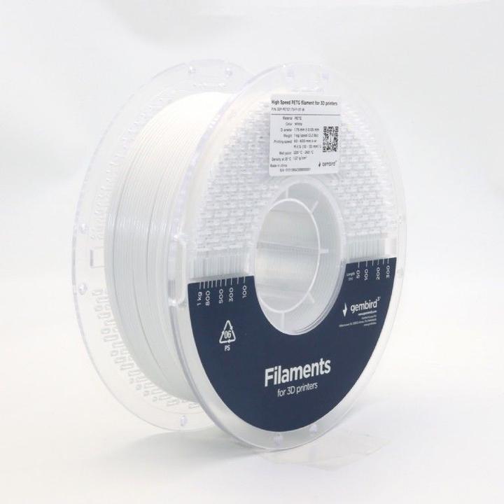 Actual product image Gembird High Speed PETG (PET, PETT) - Hvid - 1.75mm - 1 kg (PETG, 1.75 mm, 1000 g, White)