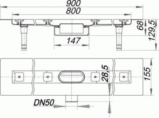 Produktbild Dallmer Duschrinne CERALINE NANO F, DN 50 seitlich, BH 68mm, Länge 800 mm (1050 mm)